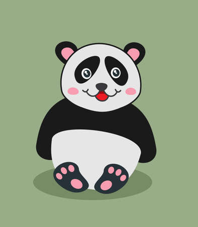 Cute and young panda sitting with a smile on a green backgroundのイラスト素材