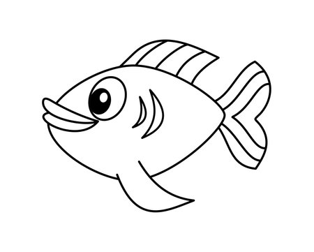 A cute black and white colouring fish swimming in its environmentのイラスト素材
