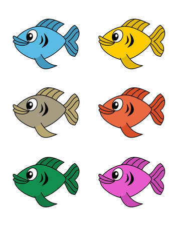 Cute coloured fish swimming in their environment on a white backgroundのイラスト素材