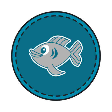 Decorative badges of cute fish swimming in their environment with borderのイラスト素材