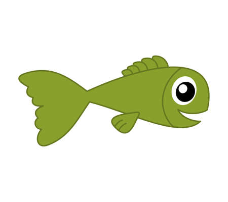 A cute  green fish swimming in its environment on a white backgroundのイラスト素材