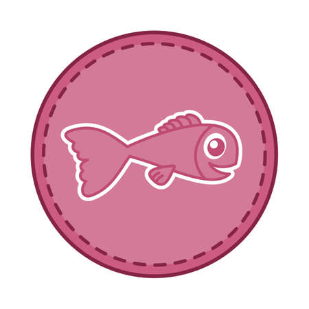 Decorative badges of cute fish swimming in their environment with borderのイラスト素材
