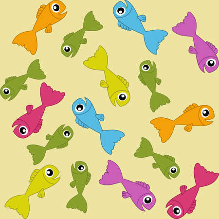 Wrapping paper of cute fish swimming in their environment with coloured backgroundのイラスト素材