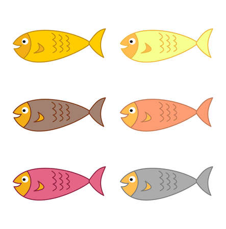 Cute coloured fish swimming in their environment on a white backgroundのイラスト素材