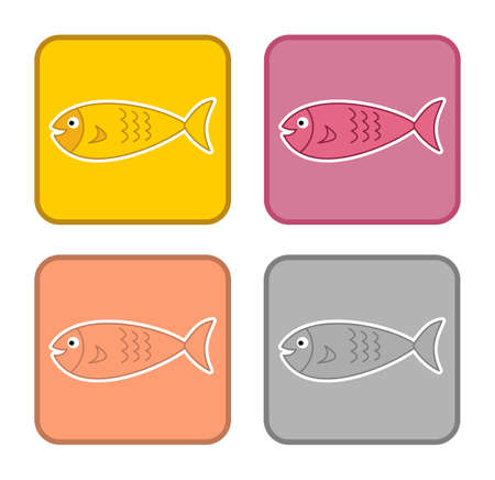 Colourful rounded signs showing cute fish swimming in their environmentのイラスト素材