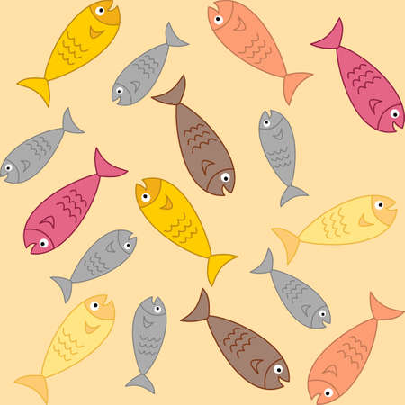 Wrapping paper of cute fish swimming in their environment with coloured backgroundのイラスト素材