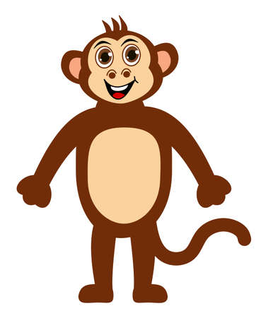 Happy and smiling brown monkey standing with brown eyes on white backgroundのイラスト素材