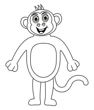 Smiling monkey standing in black and white to be colouredのイラスト素材