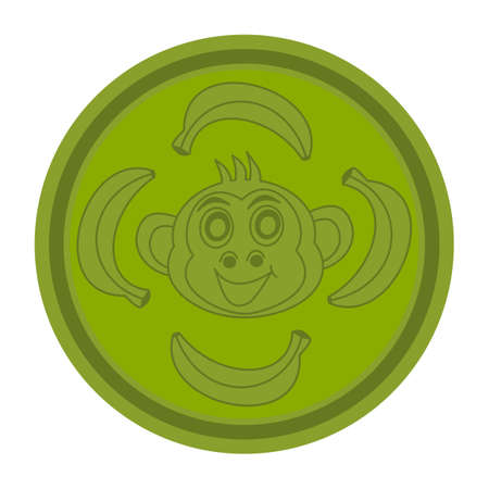 Smiling monkey head surrounded by bananas in green round iconのイラスト素材