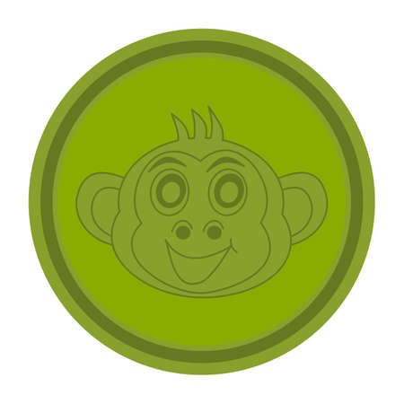 Monkey head with big smile and in round icon in green colorのイラスト素材