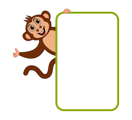 Smiling brown monkey with brown eyes hanging on a billboardのイラスト素材