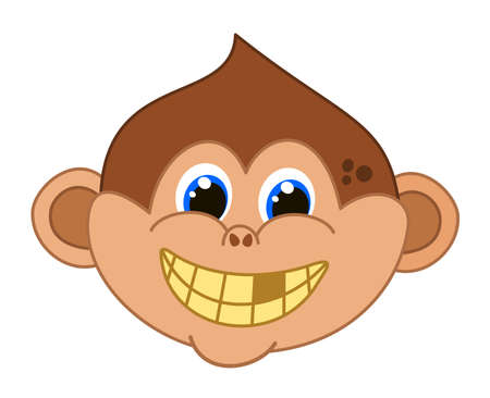 Young monkey with rotten teeth very funny and smiling with blue eyesのイラスト素材