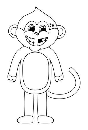 Young smiling monkey standing in black and white for coloringのイラスト素材