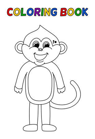 Young smiling monkey standing in black and white for coloringのイラスト素材