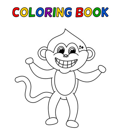 Young smiling monkey standing in black and white for coloringのイラスト素材