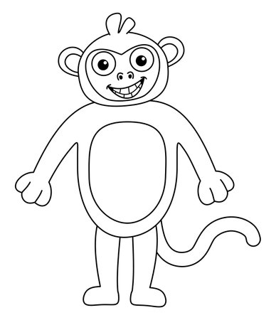 Young child dressed in a smiling monkey costume in black and white to be colouredのイラスト素材