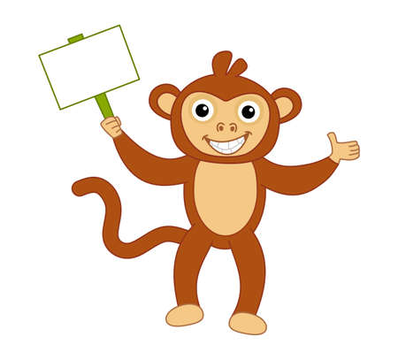 Young smiling red-haired monkey with black eyes holding an advertising signのイラスト素材