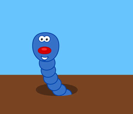 A smiling blue worm stirring the earth with blue sky - vectorのイラスト素材