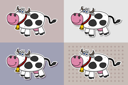 Series of stickers with dairy cows with different background colors - vectorのイラスト素材