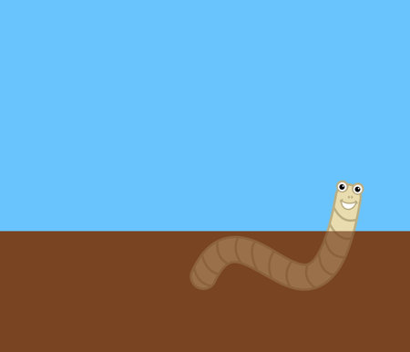 A smiling white worm stirring the earth with blue sky - illustrationの写真素材
