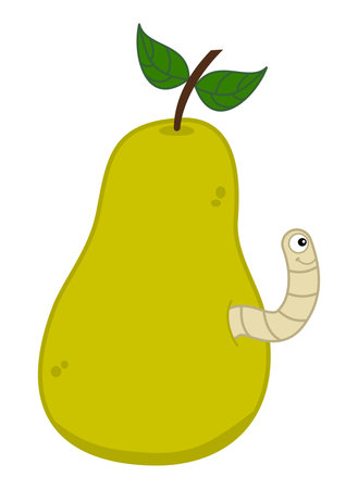 Smiling white maggot coming out of a juicy yellow pear - vectorのイラスト素材