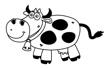 Abstract illustration of a dairy cow with bell in a black color - vectorのイラスト素材