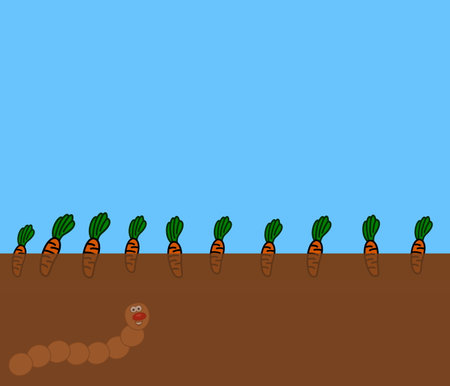 A smiling brown worm stirring up the soil in a vegetable field - illustrationの写真素材