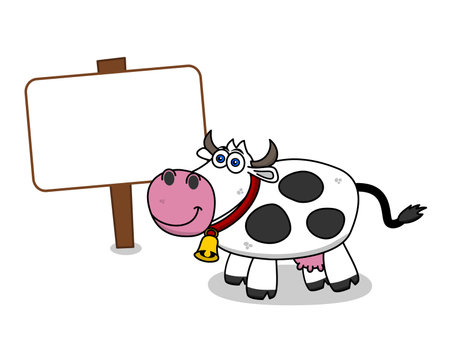 Advertising board with brown outline and dairy cow with bell - vectorのイラスト素材