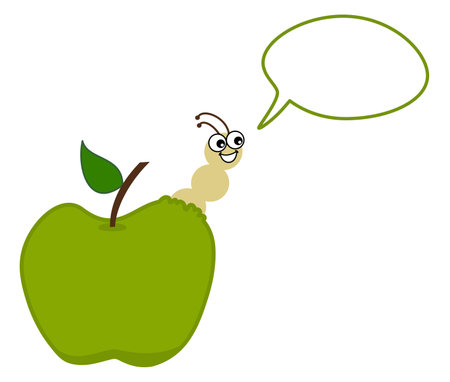 A juicy fruit of a green apple with maggot and talking bubble - vectorのイラスト素材