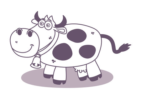 Abstract illustration of a dairy cow with bell in a purple color - vectorのイラスト素材