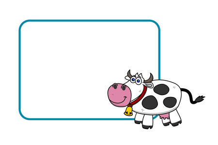 Advertising board with blue outline and dairy cow with bell - vectorのイラスト素材