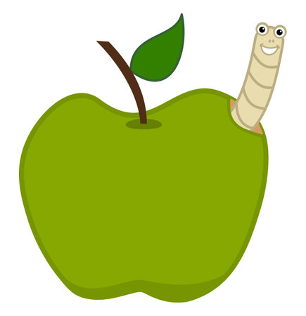 Smiling white maggot coming out of a juicy green apple - vectorのイラスト素材