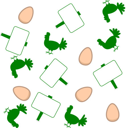 Paper pattern with green chickens and eggs on white background - vectorのイラスト素材