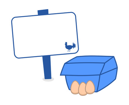 Small fresh egg pack in blue with promotional sign on white background - vectorのイラスト素材