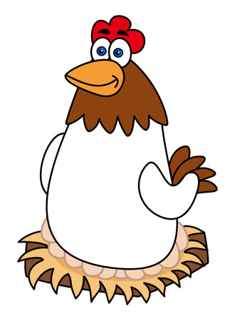 A white laying hen incubating eggs on a white background - vectorのイラスト素材