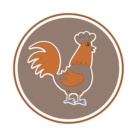 Farm hen of orange and brown color in circular panel - vectorのイラスト素材