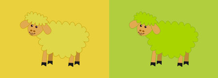 Young and cute sheep in profile on a yellow and green background - vectorのイラスト素材