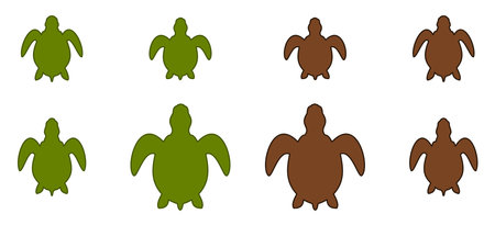 Sea turtle icon series in green and brown on white background - vectorのイラスト素材