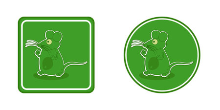 Mouse with large moustache in green rectangular panel and in circle on white background - vectorのイラスト素材