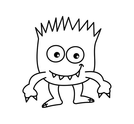 Small bacteria in black and white with a smile on a white background - vectorのイラスト素材