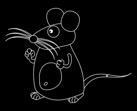 Mouse with large moustache in black and white line on black background - vectorのイラスト素材