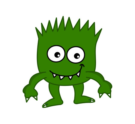 Little green bacteria with a smile on a white background - vectorのイラスト素材