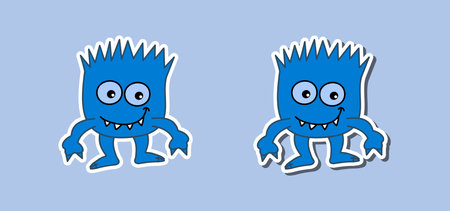 Little smiling blue virus in sticker pack on blue background - vector