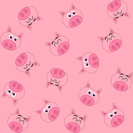 Decorative pattern of a cute pig with pink background - vectorのイラスト素材