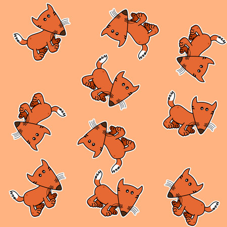 Decorative pattern print of a cute young orange fox with orange background - vectorのイラスト素材