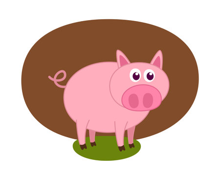 Young pig in profile in muddy meadow in white background - vectorのイラスト素材