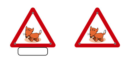 A cute orange fox with a traffic sign on a white background - vectorのイラスト素材