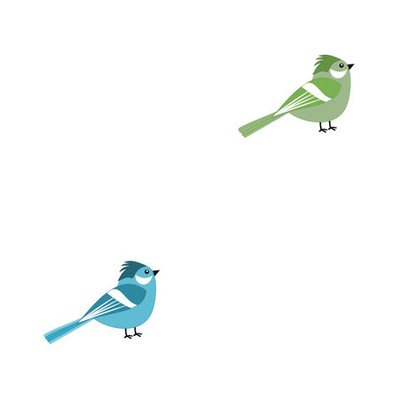Print pattern to decorate object with young green and blue sparrows on white background - vectorのイラスト素材