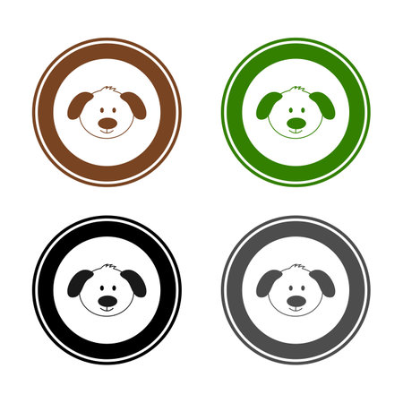 A set of four icons of cute little dog in colorful road sign - vectorのイラスト素材