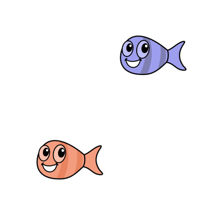 Repeating print pattern of two purple and orange fish on white background - vectorのイラスト素材